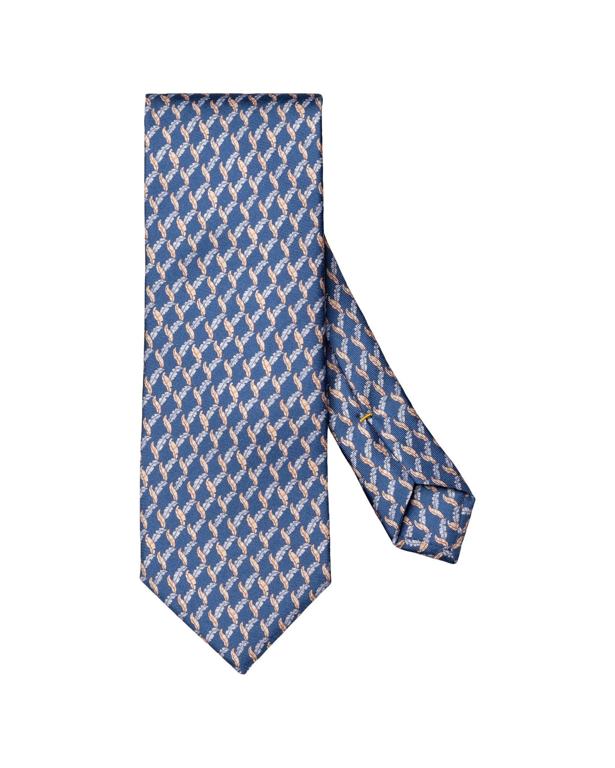 Leaf Print Woven Silk Tie Navy - Eton Shirts Neck Ties
