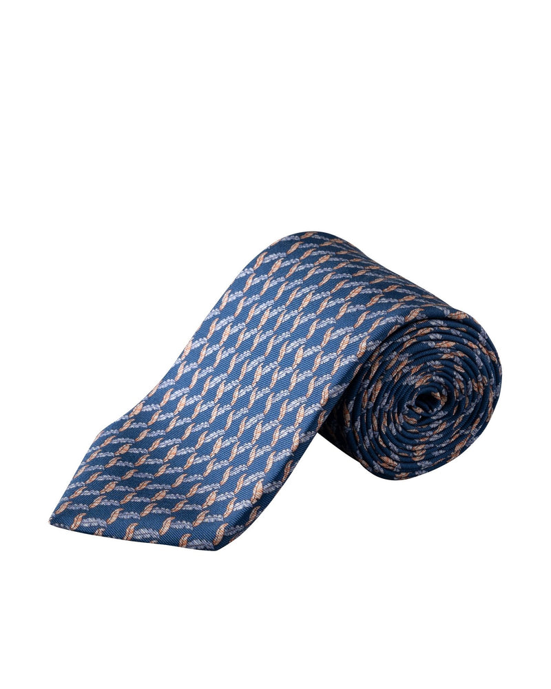 Leaf Print Woven Silk Tie Navy - Eton Shirts Neck Ties