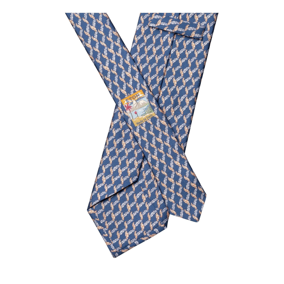 Leaf Print Woven Silk Tie Navy - Eton Shirts Neck Ties