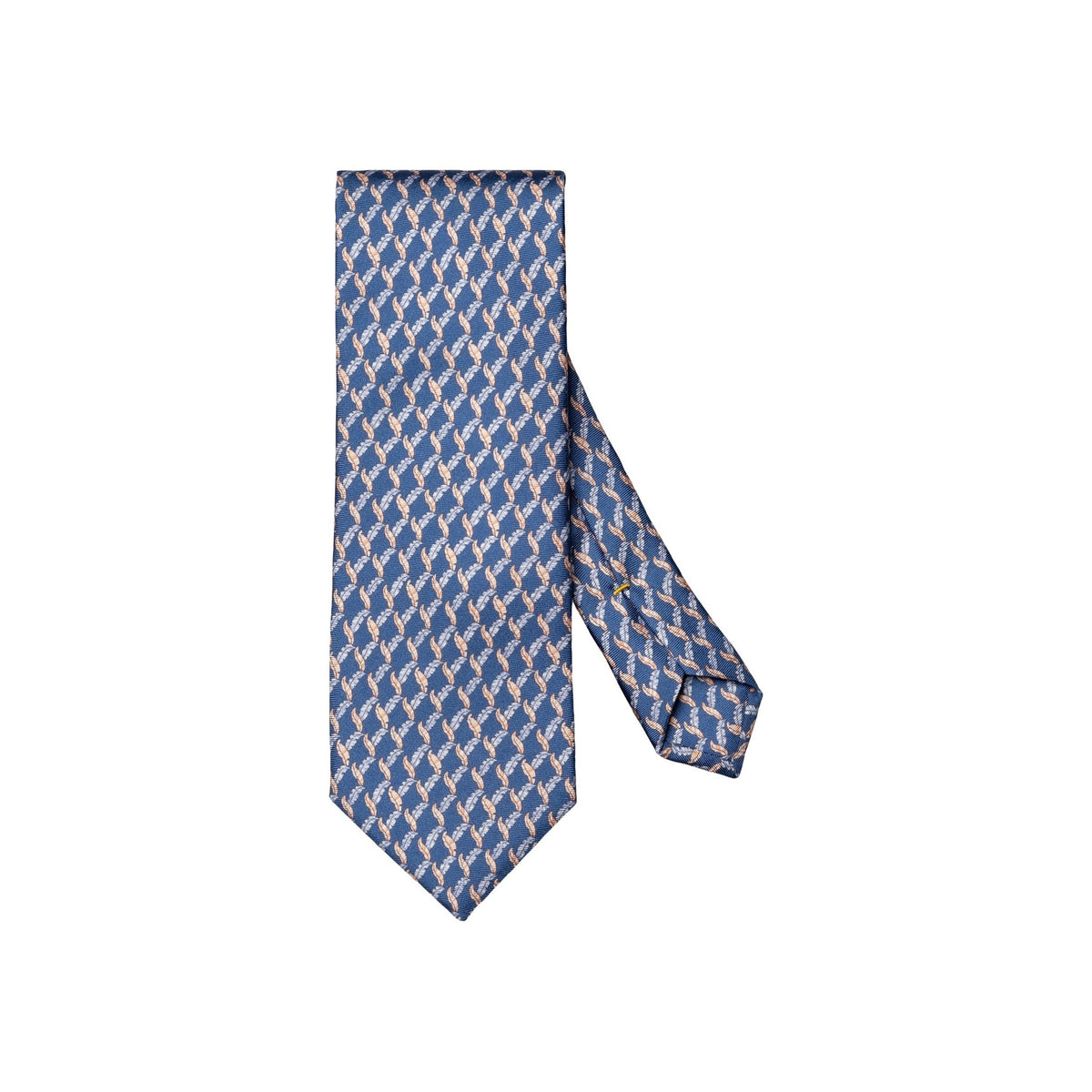 Leaf Print Woven Silk Tie Navy - Eton Shirts Neck Ties