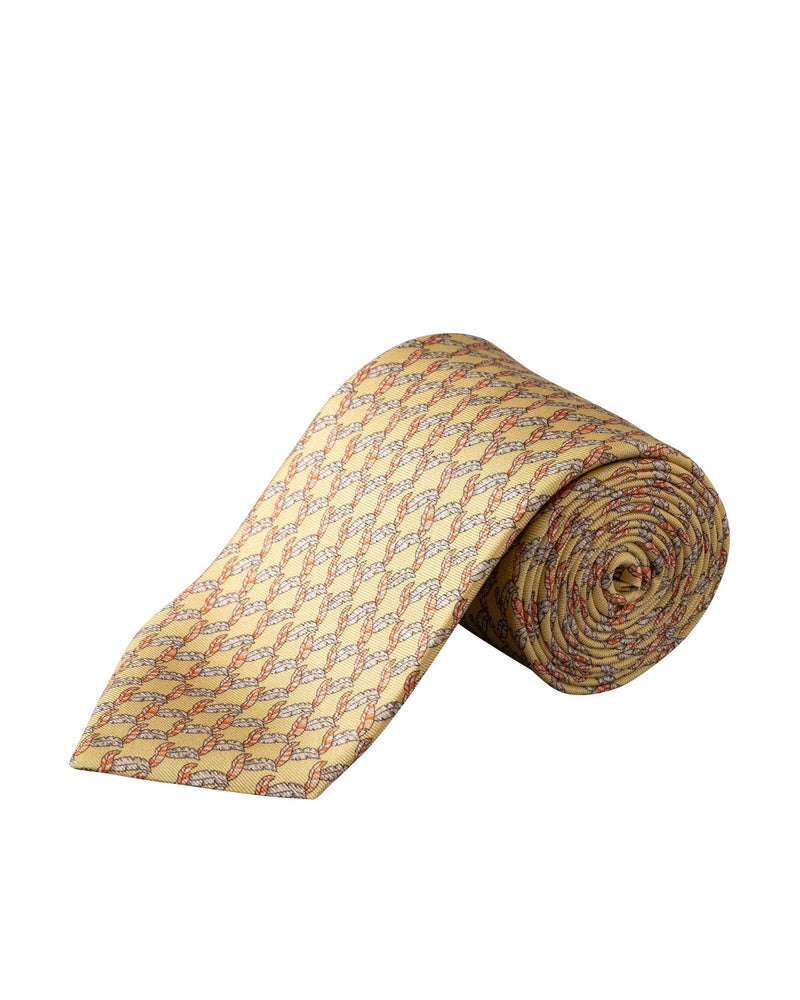 Leaf Print Woven Silk Tie Yellow - Eton Shirts Neck Ties