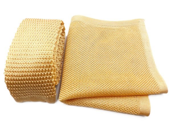 Light Gold Knitted Silk Pocket Square - Leonard Silver Pocket Squares