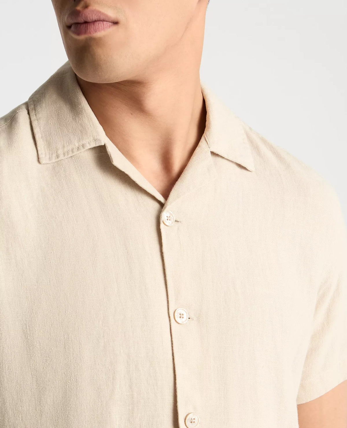 Linen Short Sleeve Casual Shirt Stone - Remus Uomo Shirts