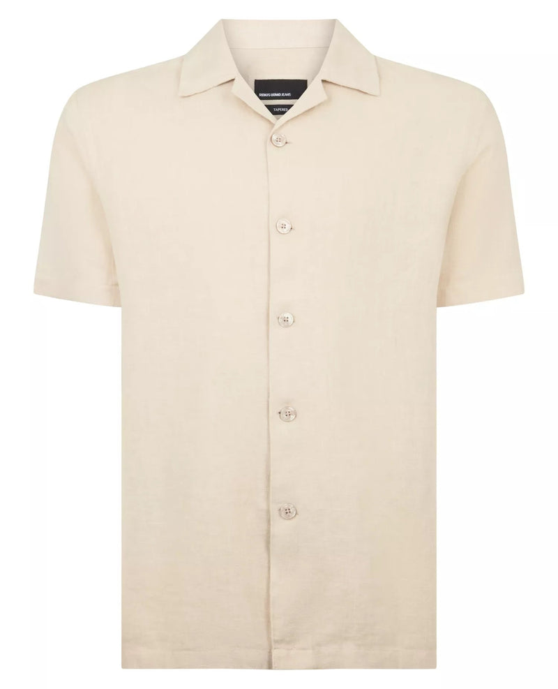 Linen Short Sleeve Casual Shirt Stone - Remus Uomo Shirts