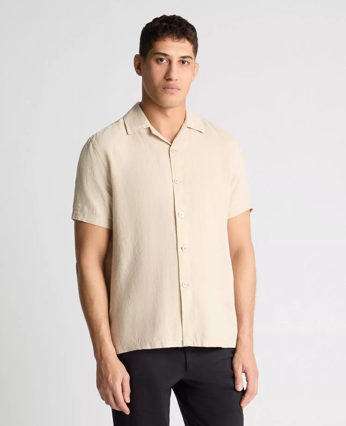 Linen Short Sleeve Casual Shirt Stone - Remus Uomo Shirts