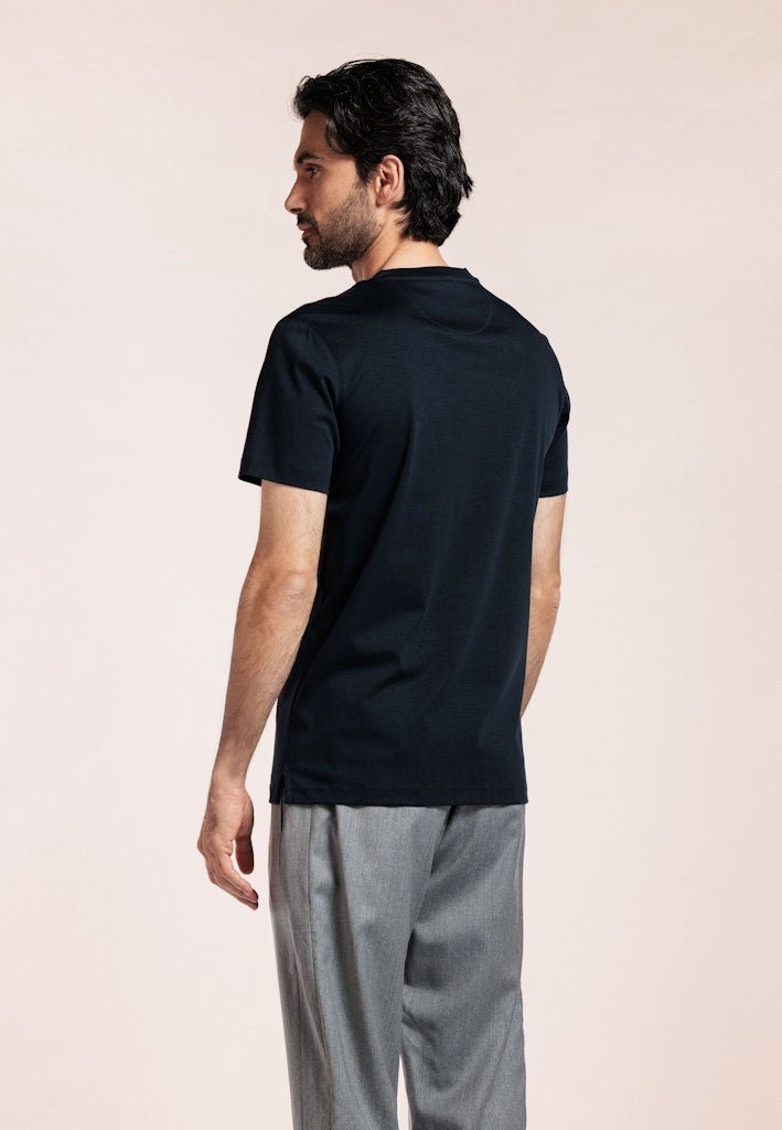 Liquid Cotton Crew Neck T-Shirt Navy - Thomas Maine T-shirts