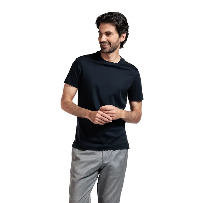 Liquid Cotton Crew Neck T-Shirt Navy - Thomas Maine T-shirts
