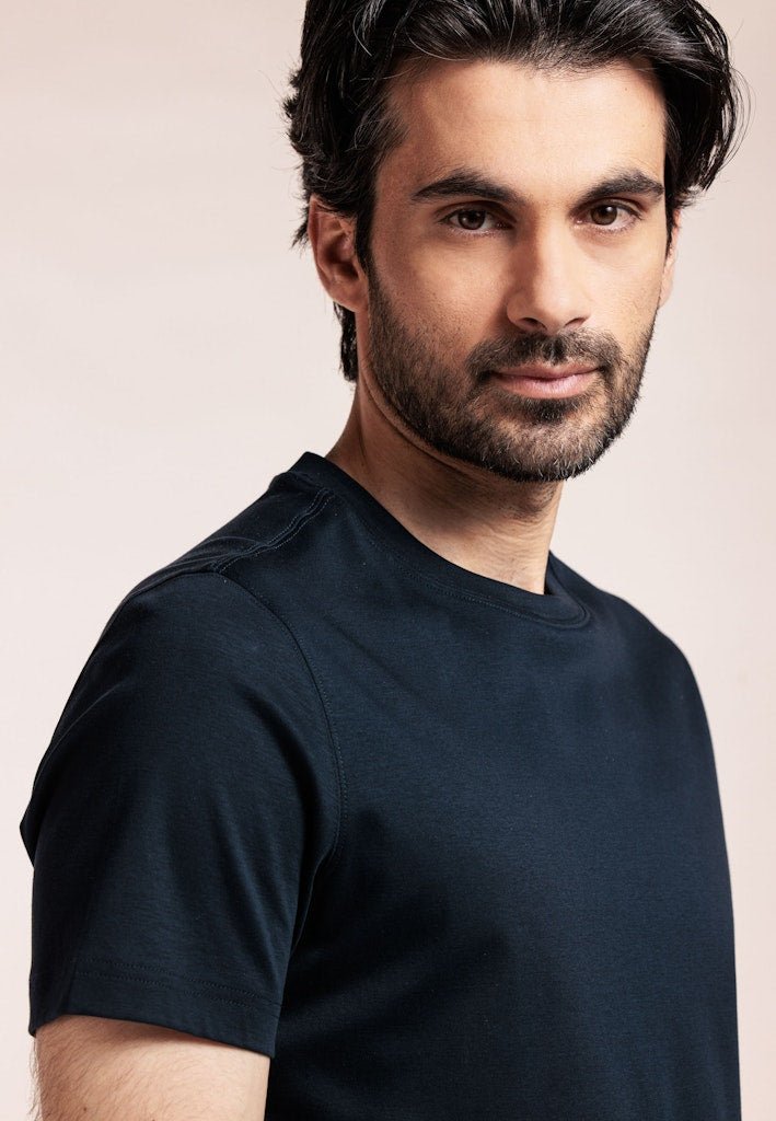 Liquid Cotton Crew Neck T-Shirt Navy - Thomas Maine T-shirts