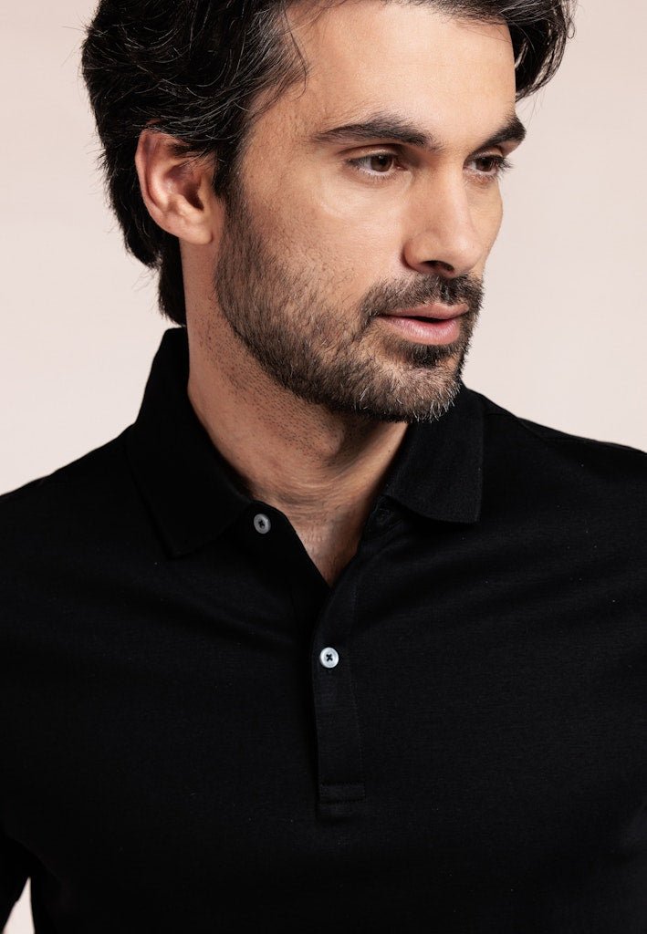 Liquid Cotton Polo Shirt Black - Thomas Maine Polo Shirts