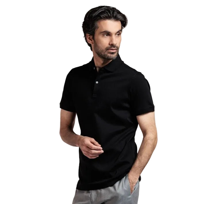 Liquid Cotton Polo Shirt Black - Thomas Maine Polo Shirts