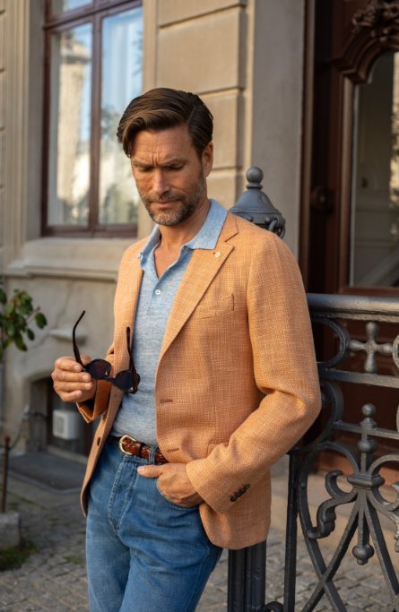 Loro Piana Orange Silk and Linen Jacket - Leonard Silver