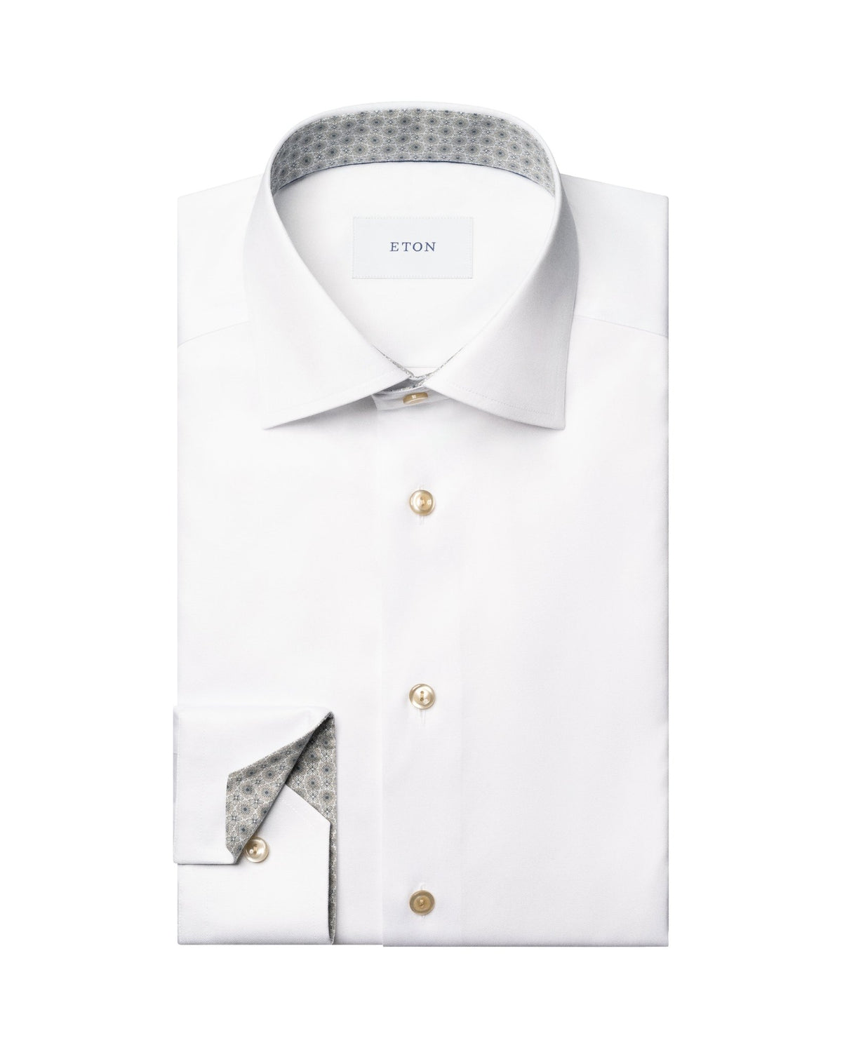 Eton Medallion Effect White Signature Twill Shirt | Leonard Silver Eton Medallion Effect White Signature Twill Shirt | Leonard Silver