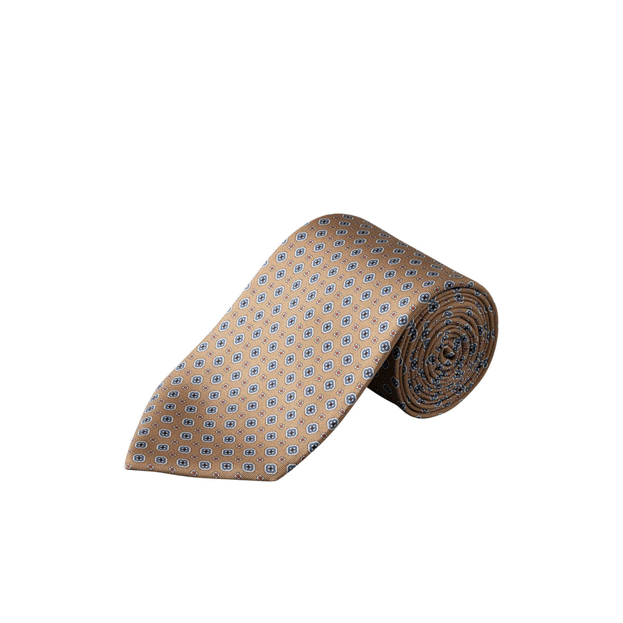 Medallion Printed Silk Tie Beige - Eton