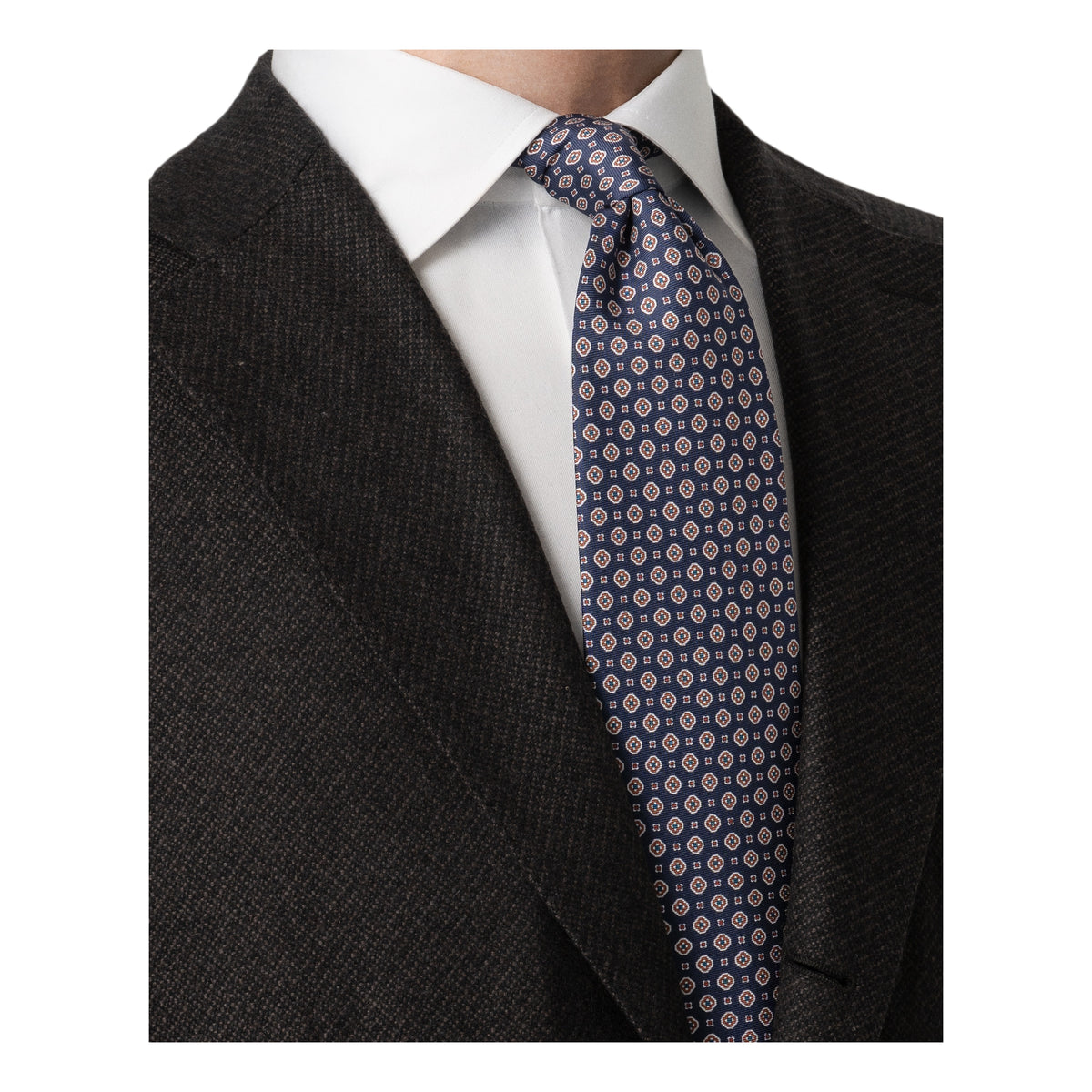 Medallion Printed Silk Tie Navy - Eton