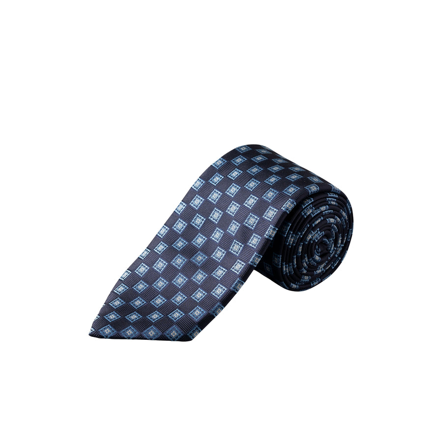 Medallion Woven Silk Tie Navy - Eton