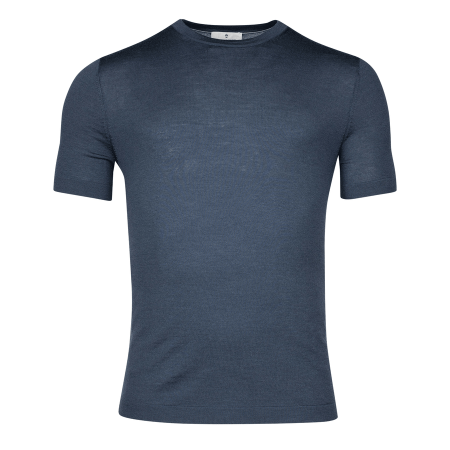 Merino Blue Crew Neck Pullover - Thomas Maine