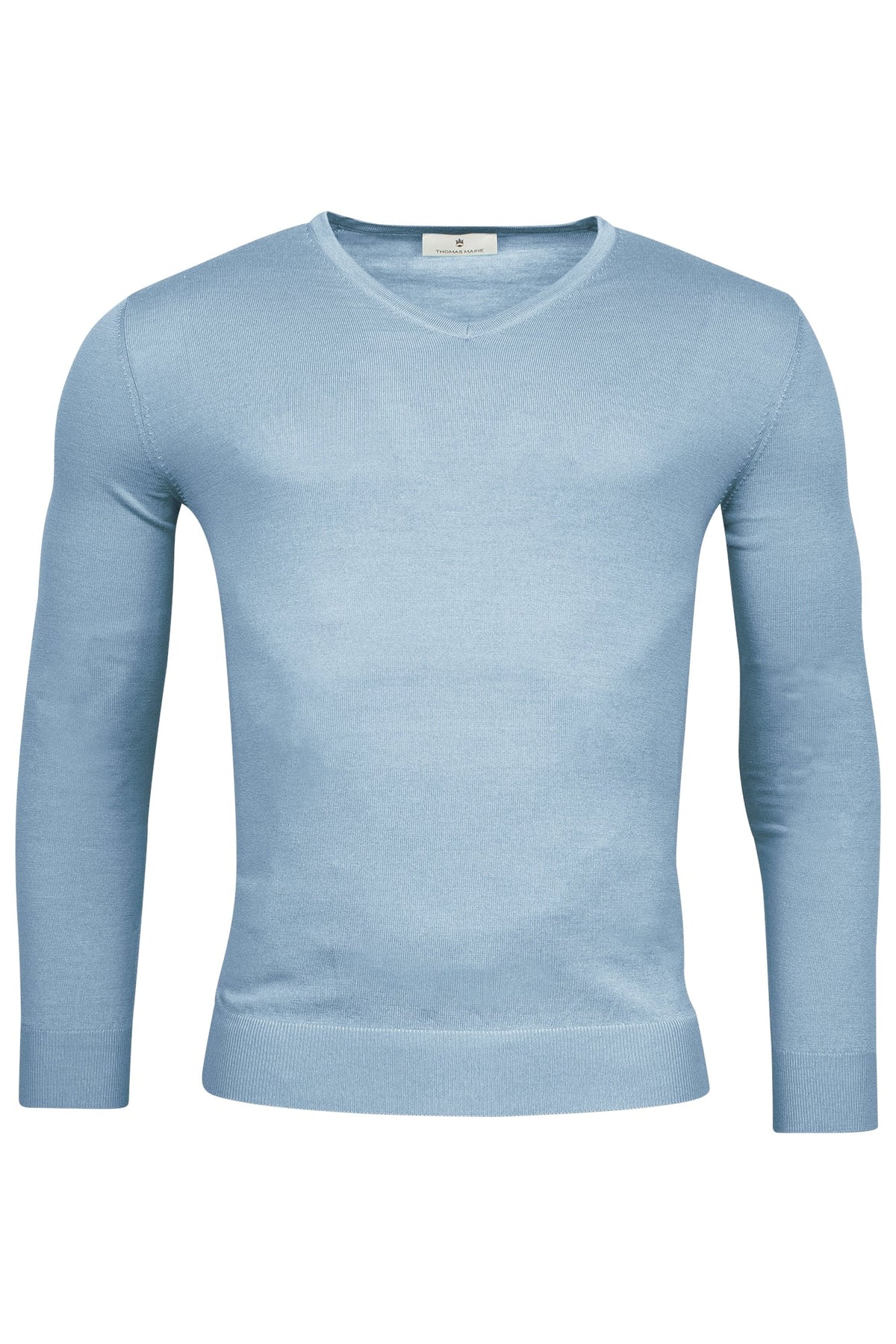 Merino Sky V Neck Pullover - Thomas Maine Knitwear