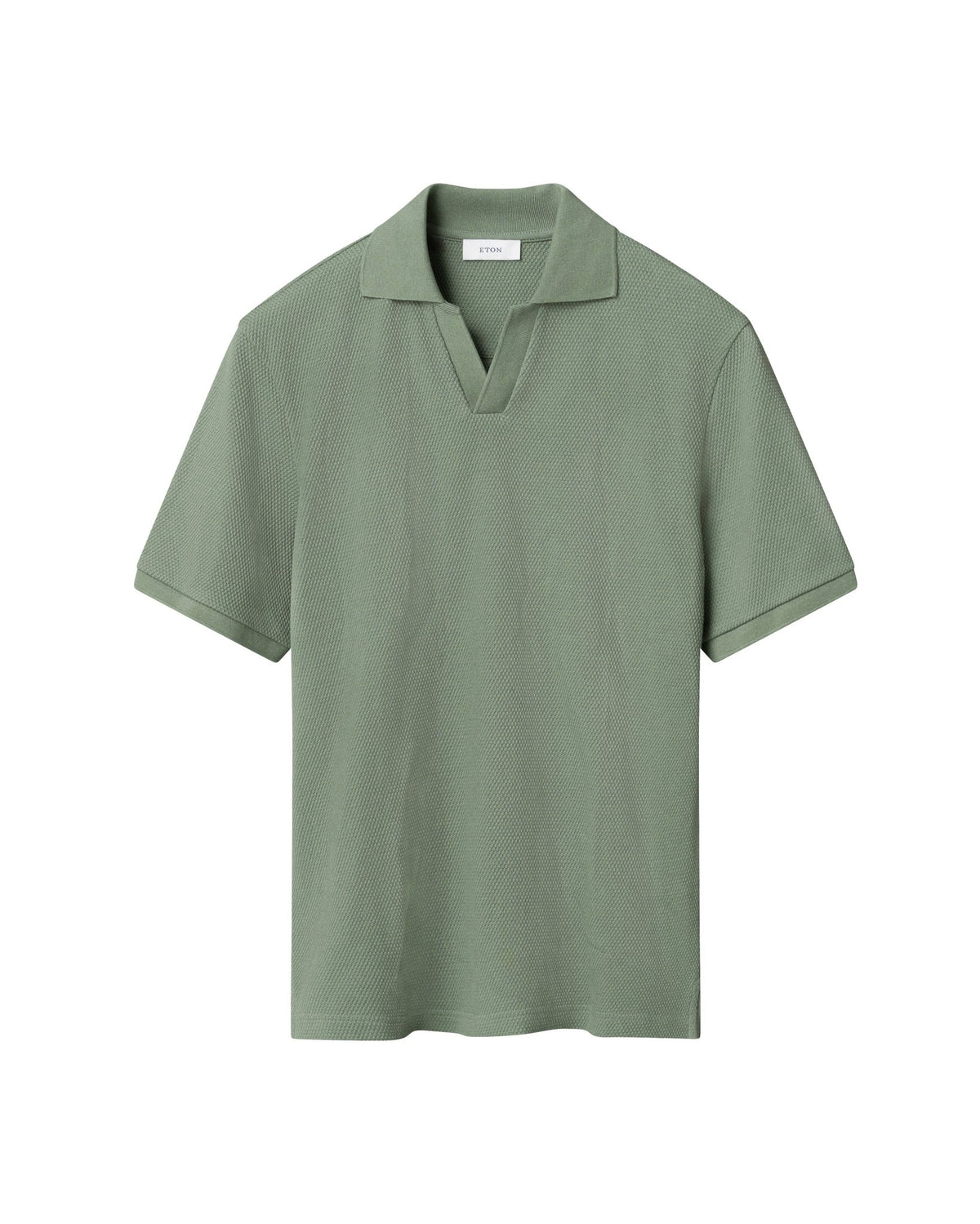 Mid Green Waffle Open Collar Polo - Eton Shirts Polo Shirts