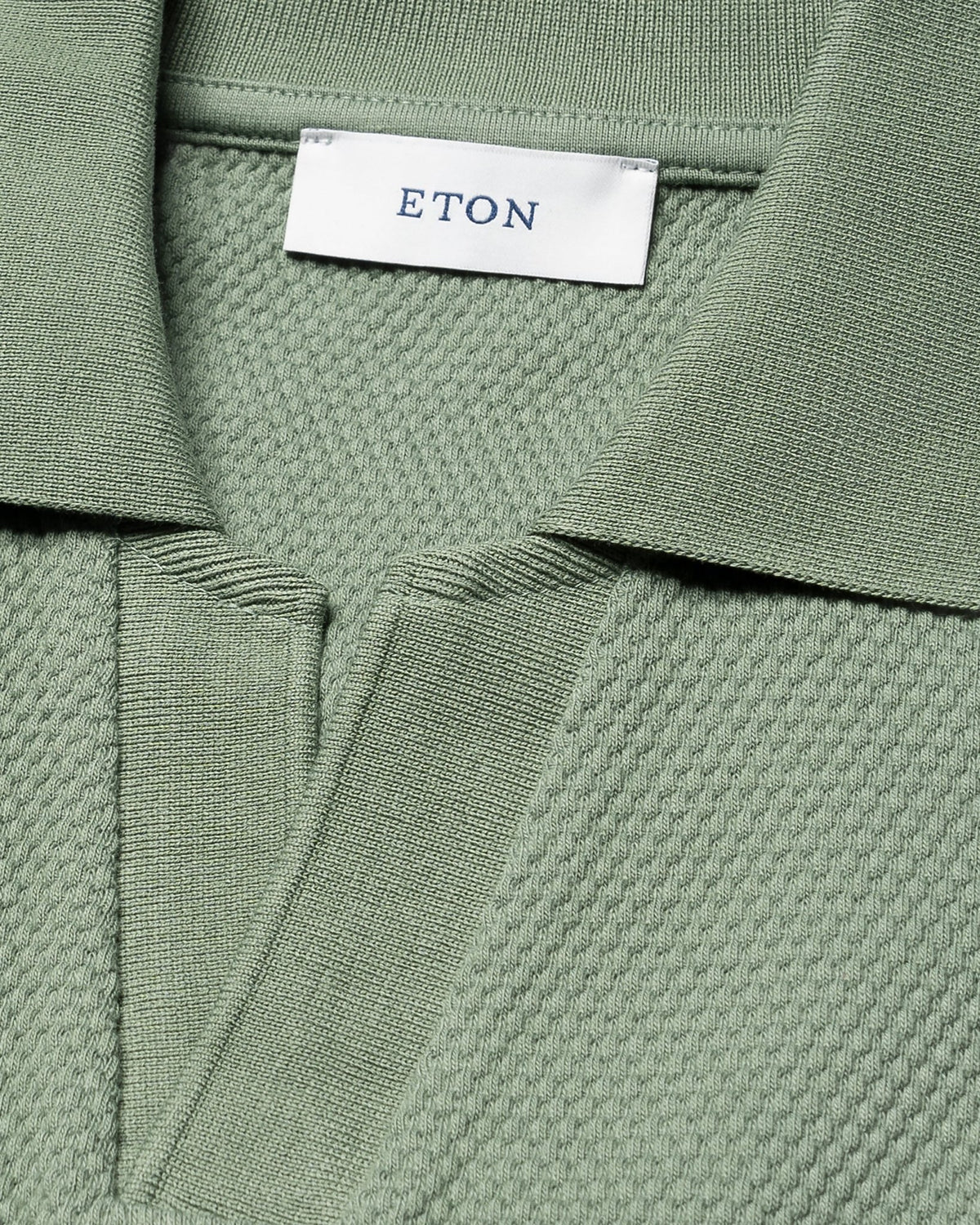 Mid Green Waffle Open Collar Polo - Eton Shirts Polo Shirts