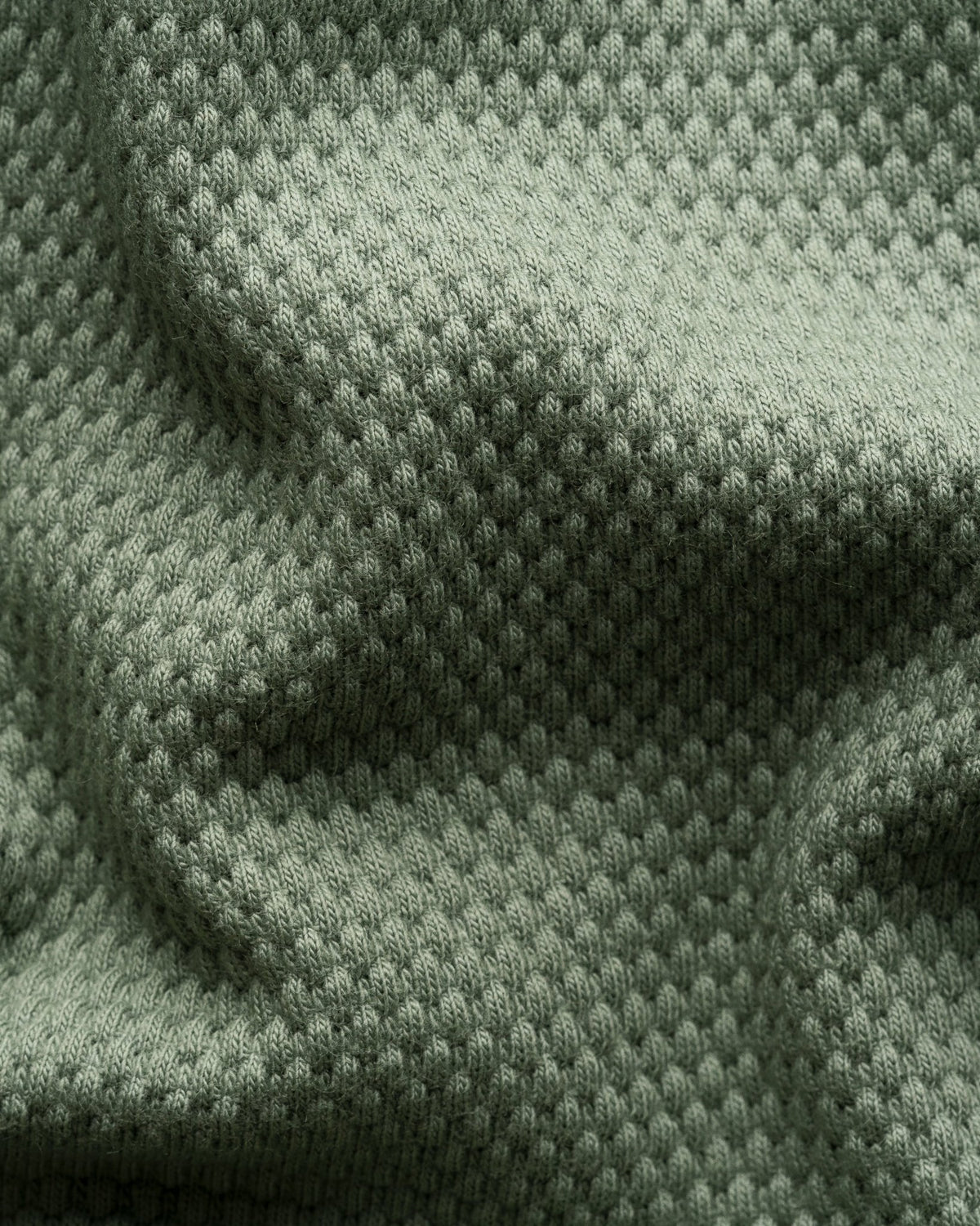 Mid Green Waffle Open Collar Polo - Eton Shirts Polo Shirts