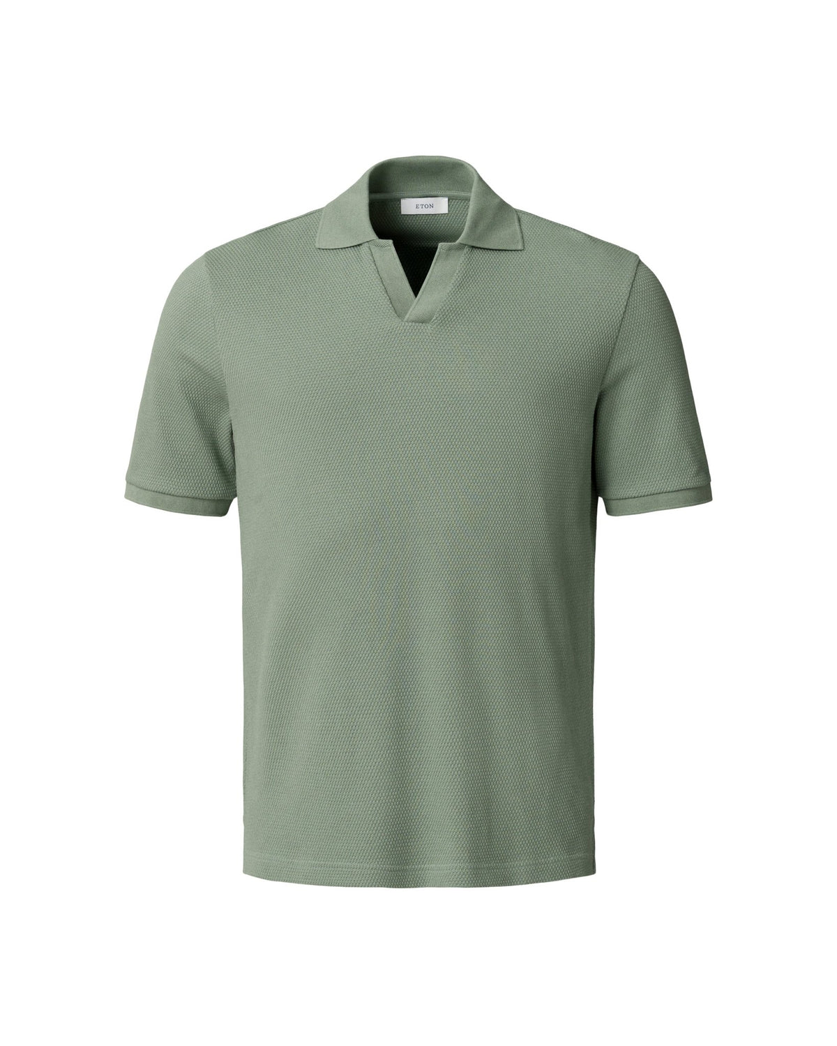 Mid Green Waffle Open Collar Polo - Eton Shirts Polo Shirts