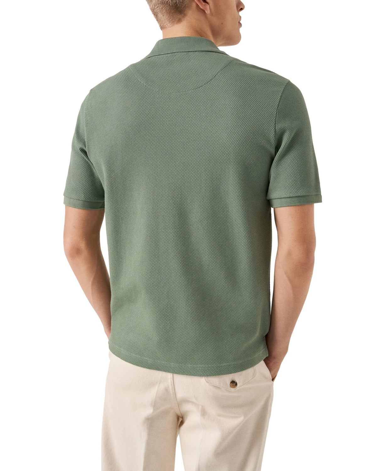 Mid Green Waffle Open Collar Polo - Eton Shirts Polo Shirts