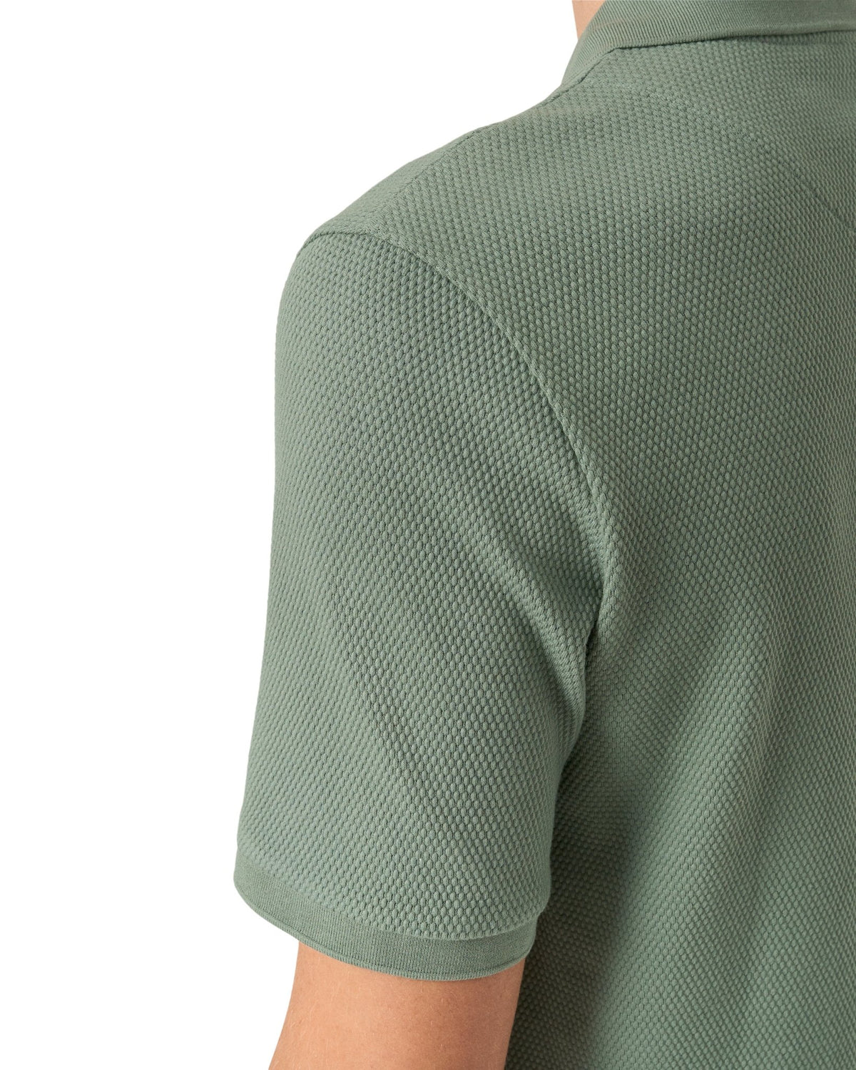 Mid Green Waffle Open Collar Polo - Eton Shirts Polo Shirts