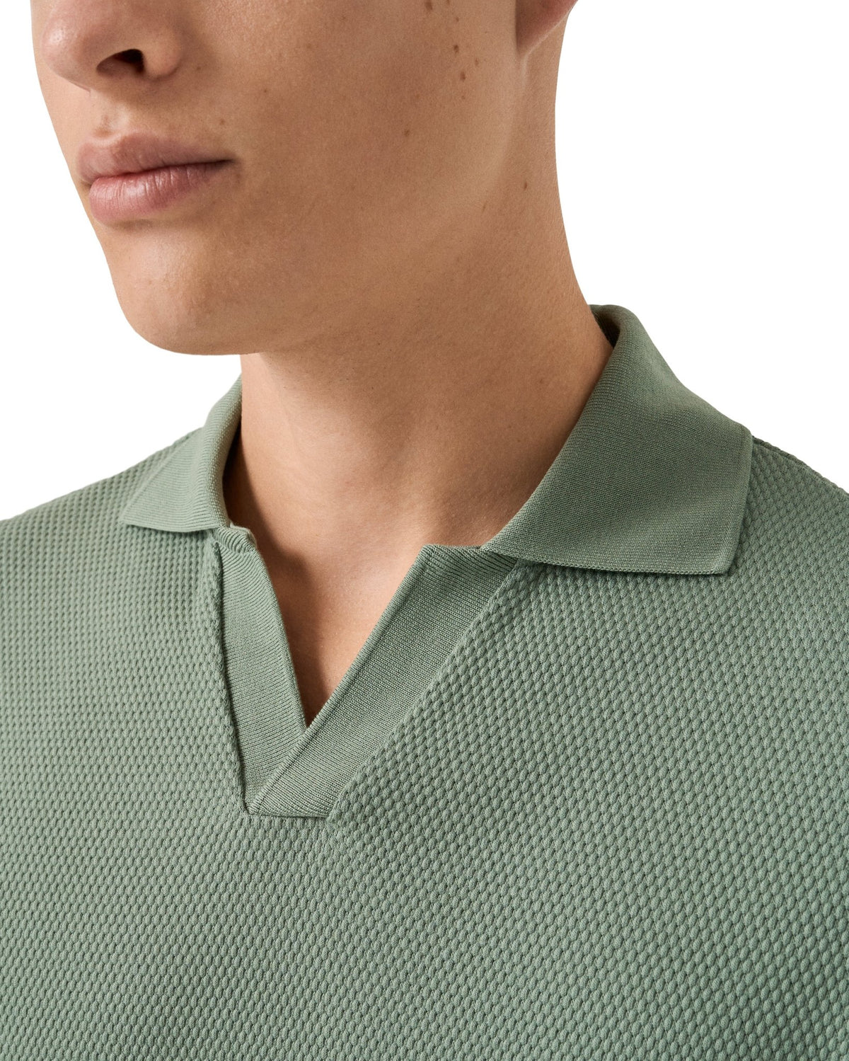 Mid Green Waffle Open Collar Polo - Eton Shirts Polo Shirts
