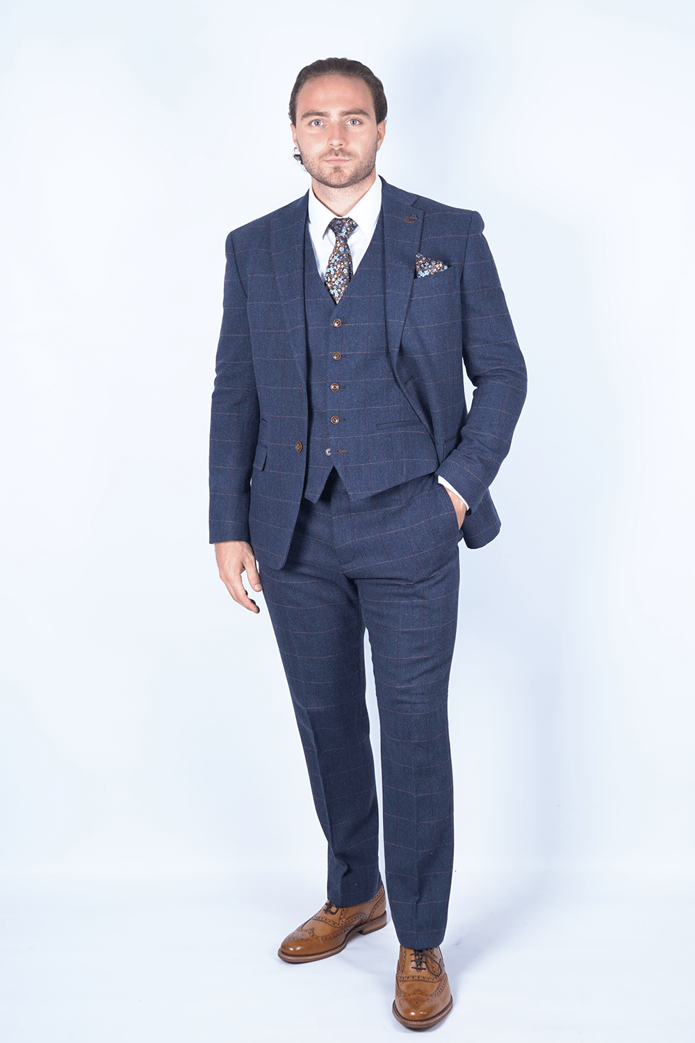 Navy Blue Check Tweed Suit - Leonard Silver Suits