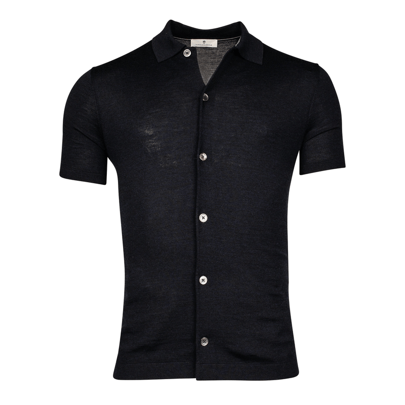 Navy Cardigan Short Sleeve Polo - Thomas Maine