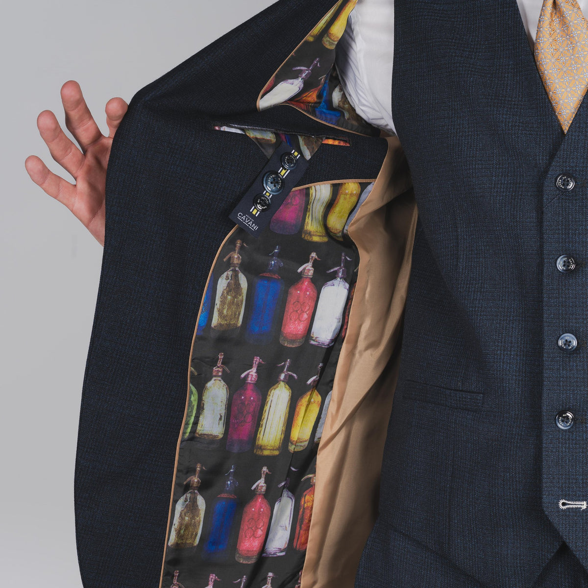 Navy Check Peak Lapel Suit - Leonard Silver