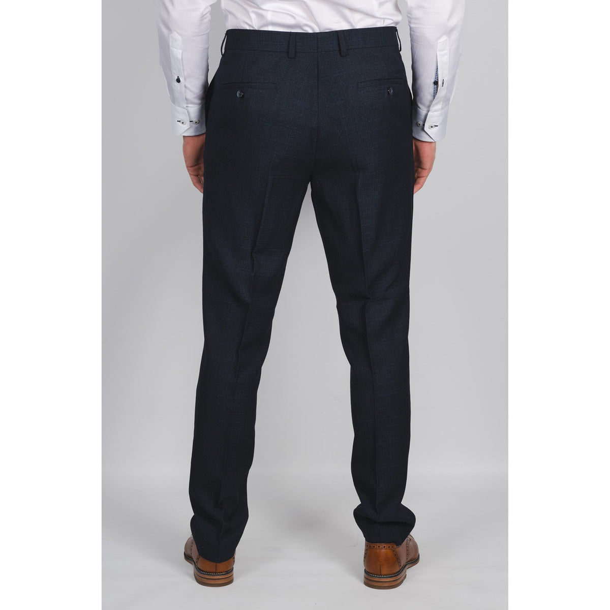 Navy Check Peak Lapel Suit - Leonard Silver