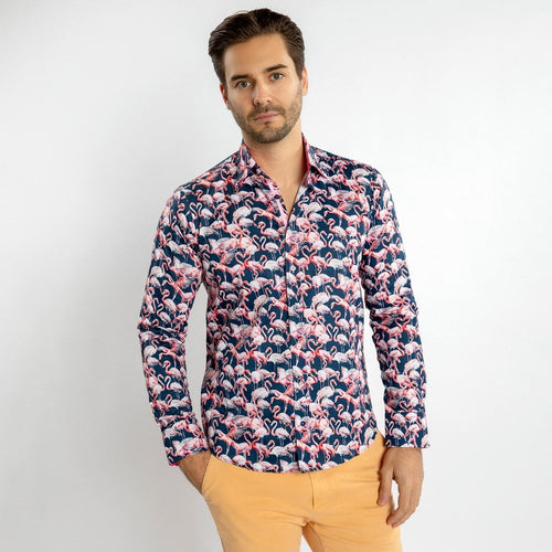 Navy Flamingo Print Shirt - Claudio Lugli