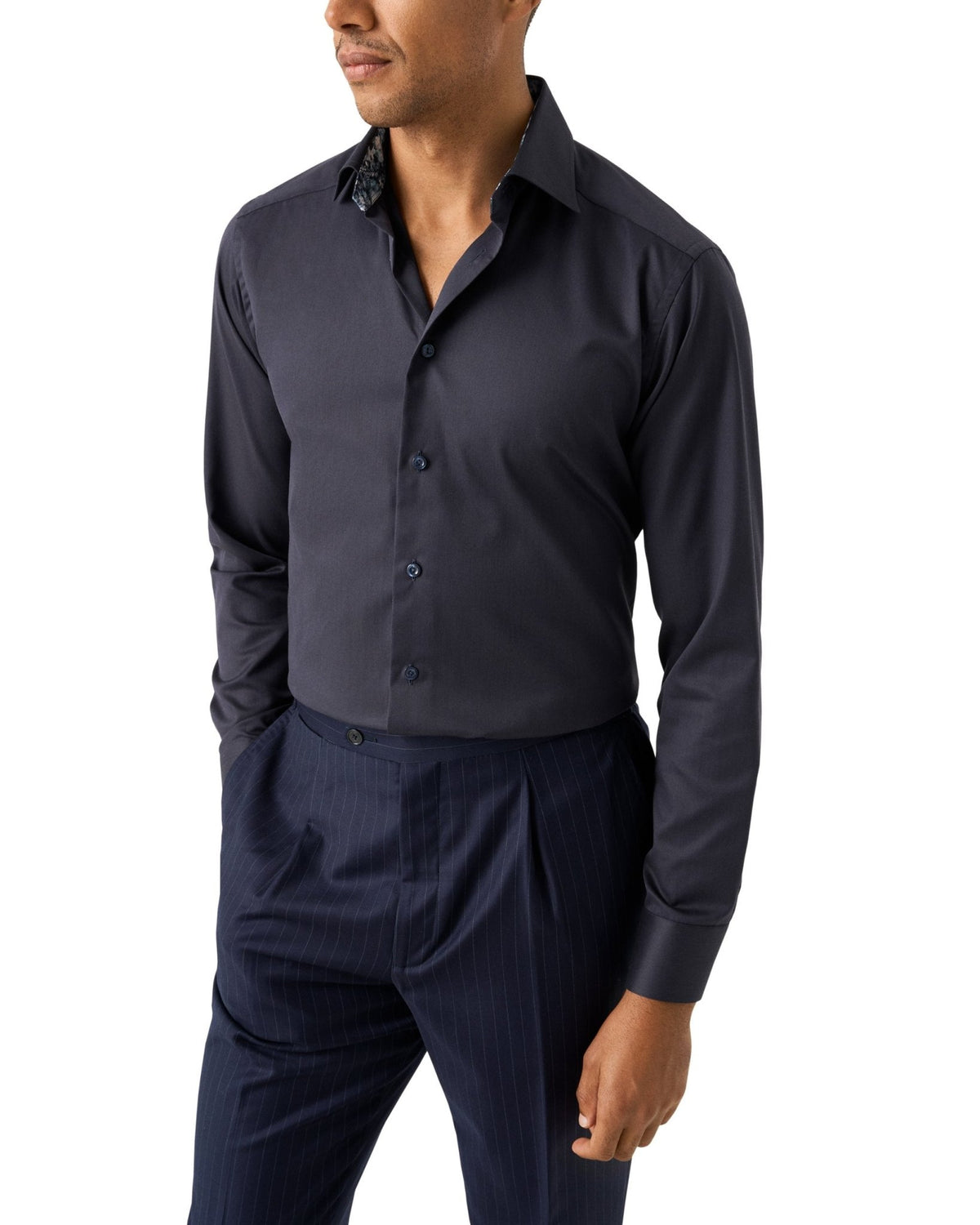 Navy Floral Effect Signature Twill Shirt - Eton Shirts Shirts