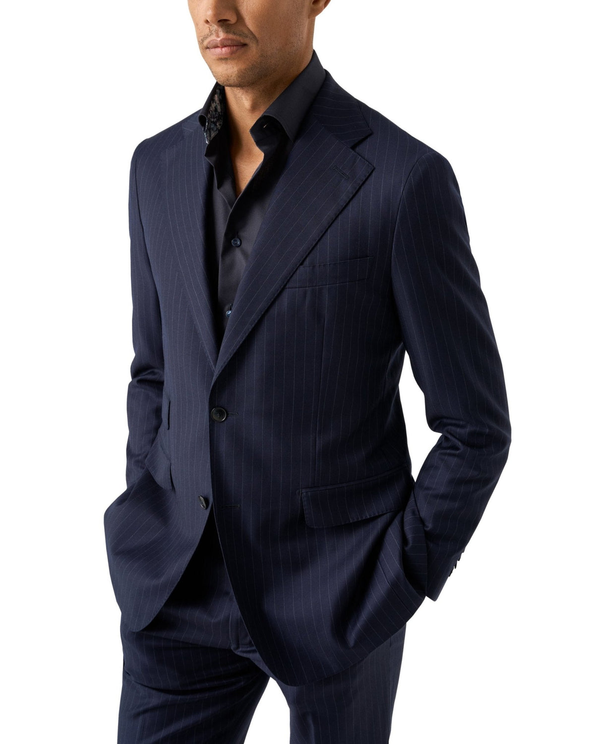 Navy Floral Effect Signature Twill Shirt - Eton Shirts Shirts