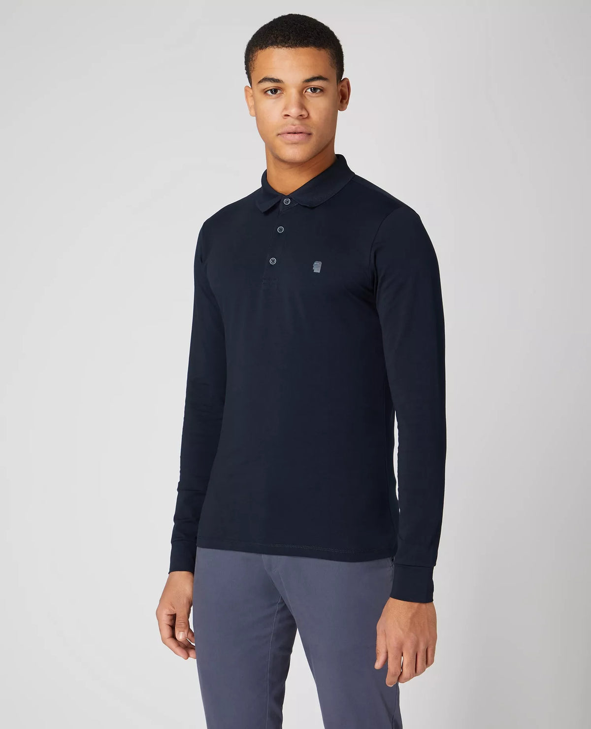 Long Sleeve Logo Polo Navy