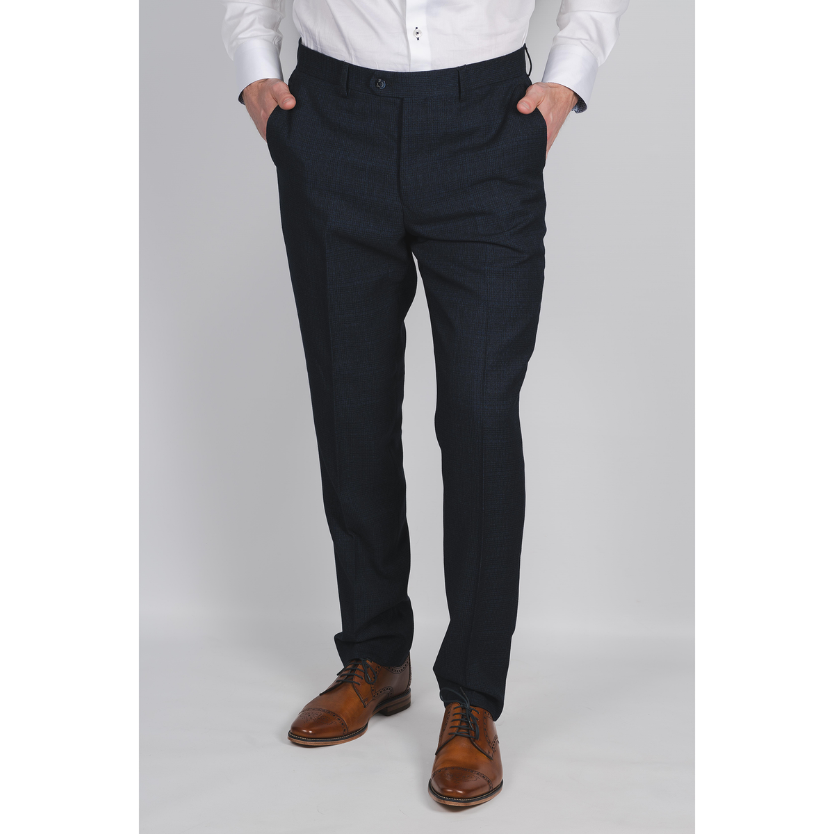 Navy Check Suit Trouser