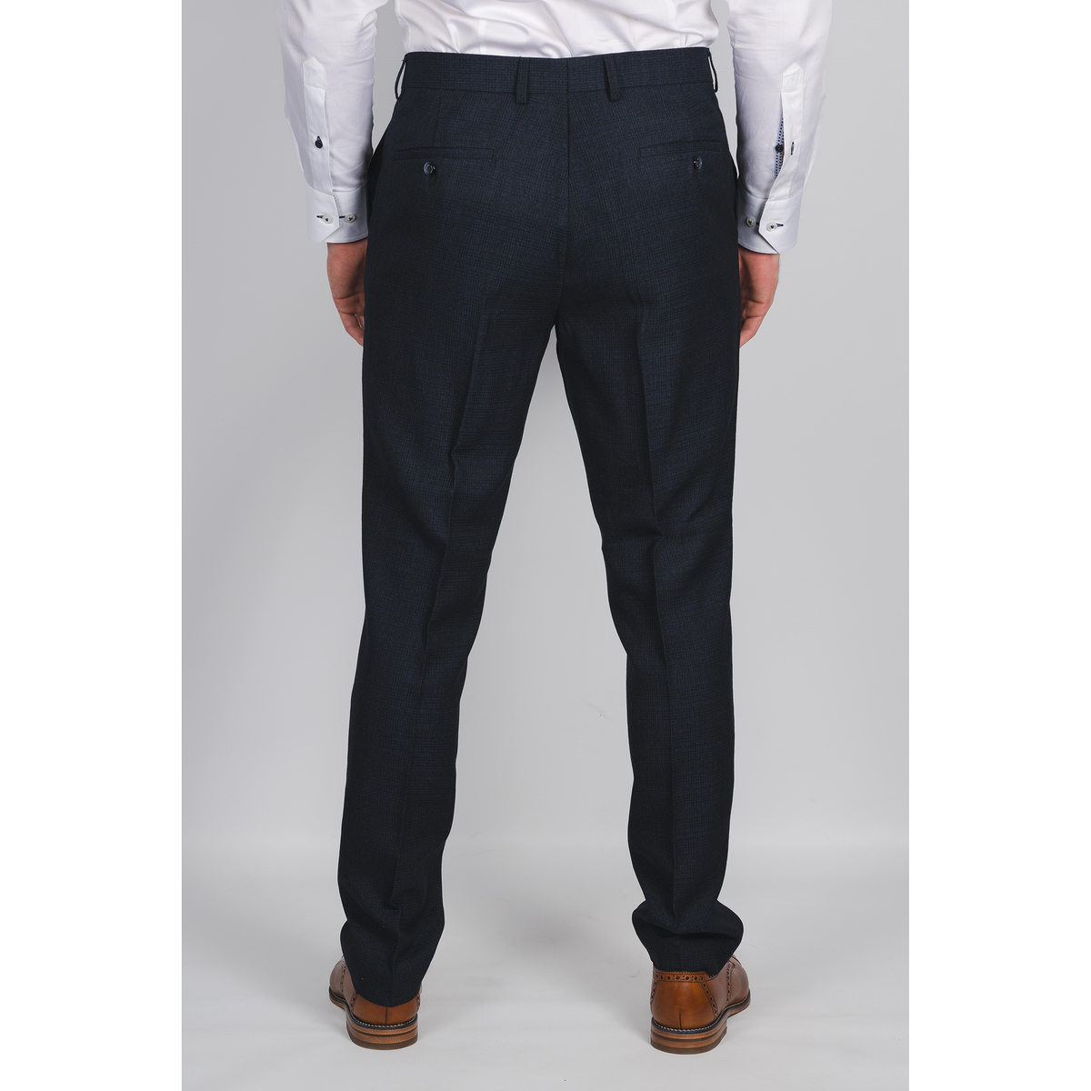 Navy Check Suit Trouser