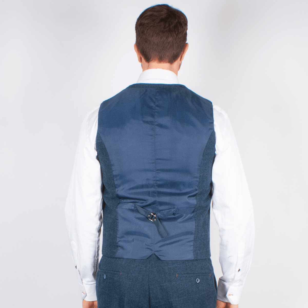 Navy Tweed Check Waistcoat - Leonard Silver