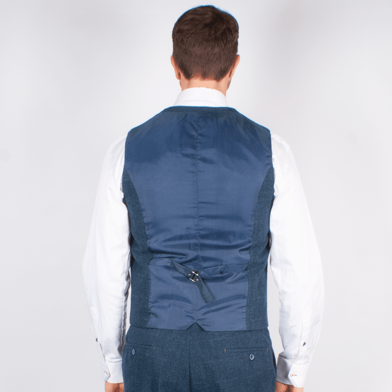 Navy Tweed Check Waistcoat - Leonard Silver