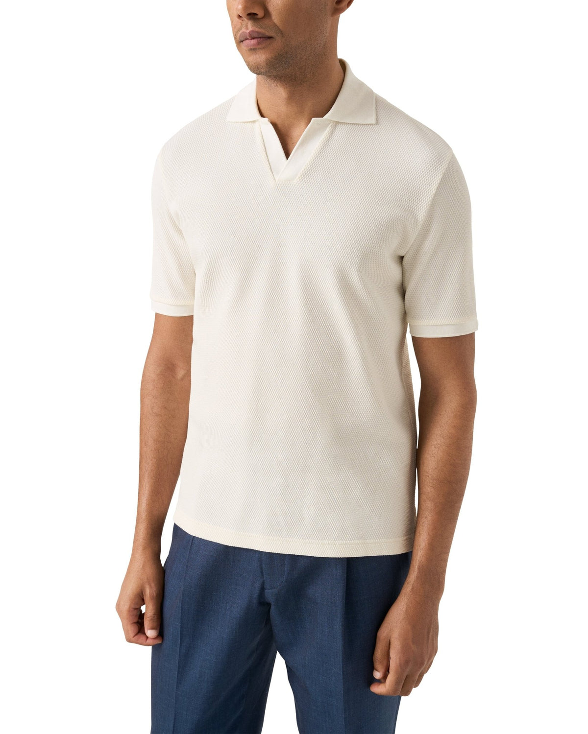 Off White Waffle Open Collar Polo - Eton Shirts Polo Shirts