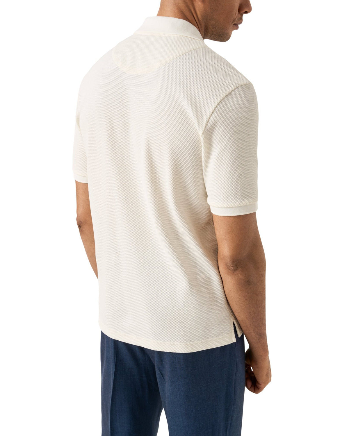 Off White Waffle Open Collar Polo - Eton Shirts Polo Shirts