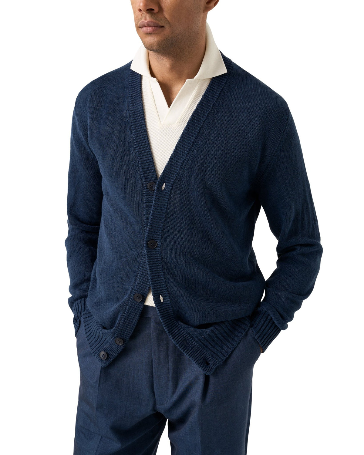 Off White Waffle Open Collar Polo - Eton Shirts Polo Shirts