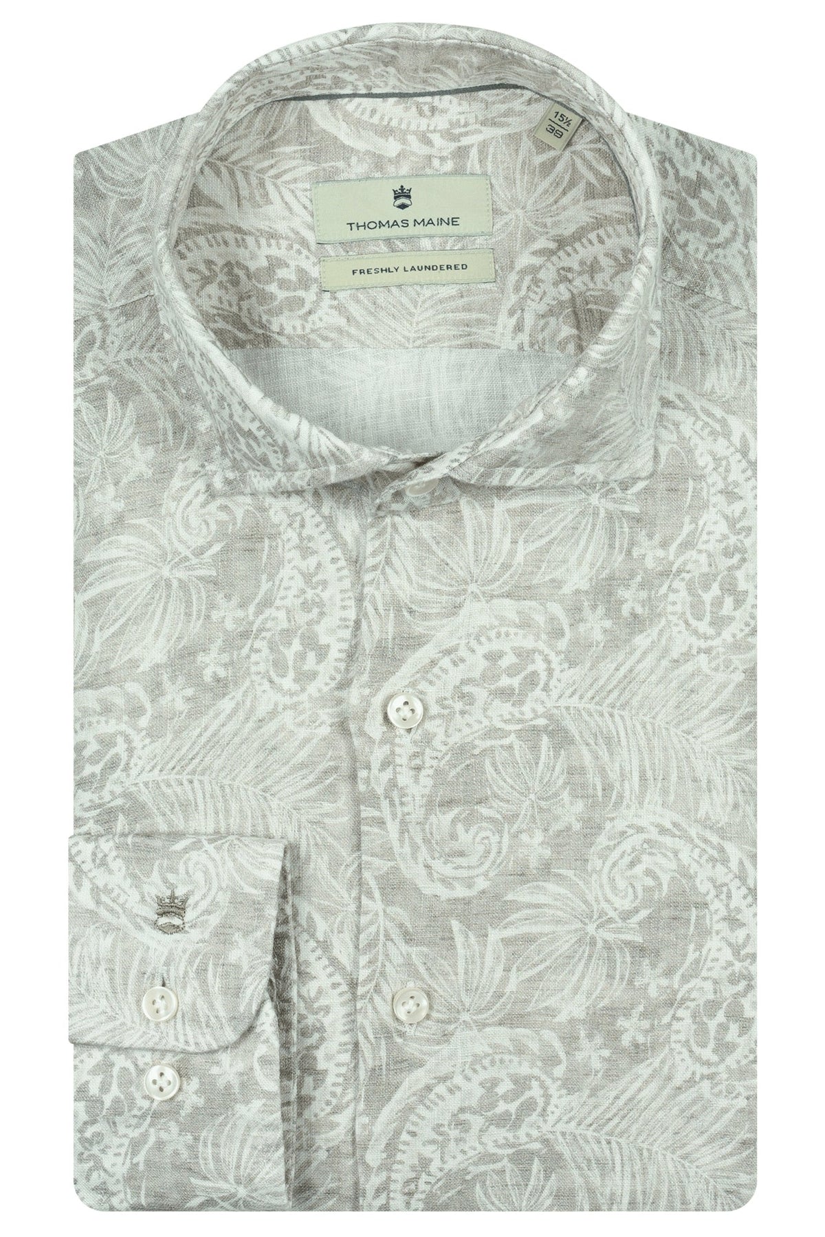 Paisley Print Long Sleeved Linen Shirt in Sand - Thomas Maine Shirts