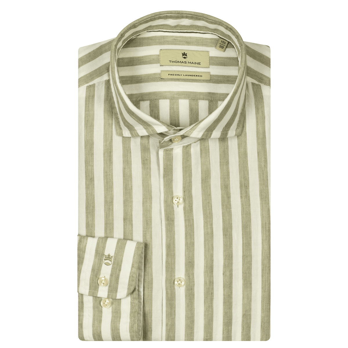 Pistachio Striped Long Sleeved Linen Shirt - Thomas Maine