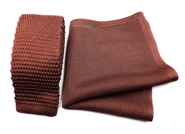 Plain Brown Knitted Silk Pocket Square - Leonard Silver Pocket Squares