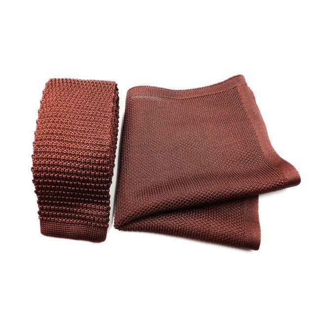 Plain Brown Knitted Silk Pocket Square - Leonard Silver Pocket Squares