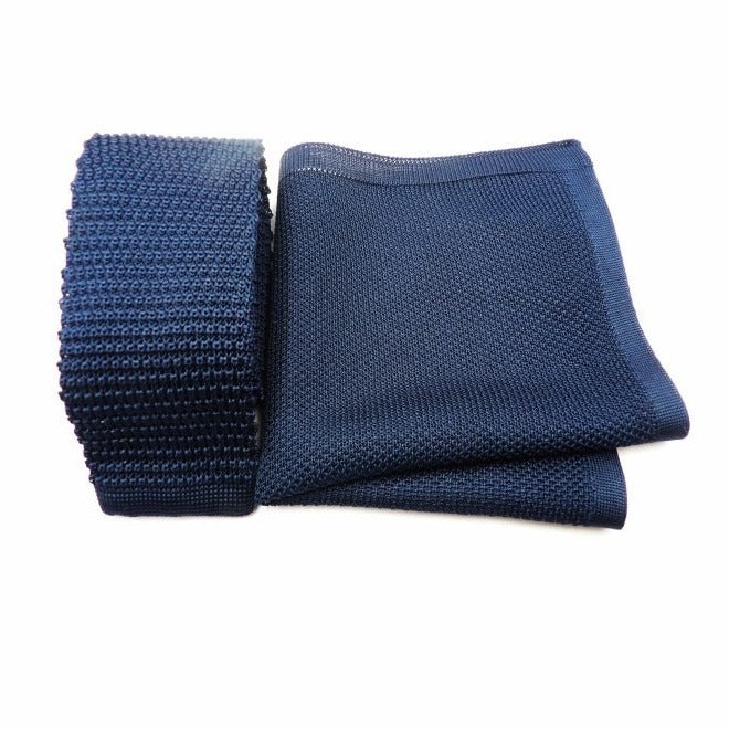 Plain Navy Knitted Silk Pocket Square - Leonard Silver Pocket Squares
