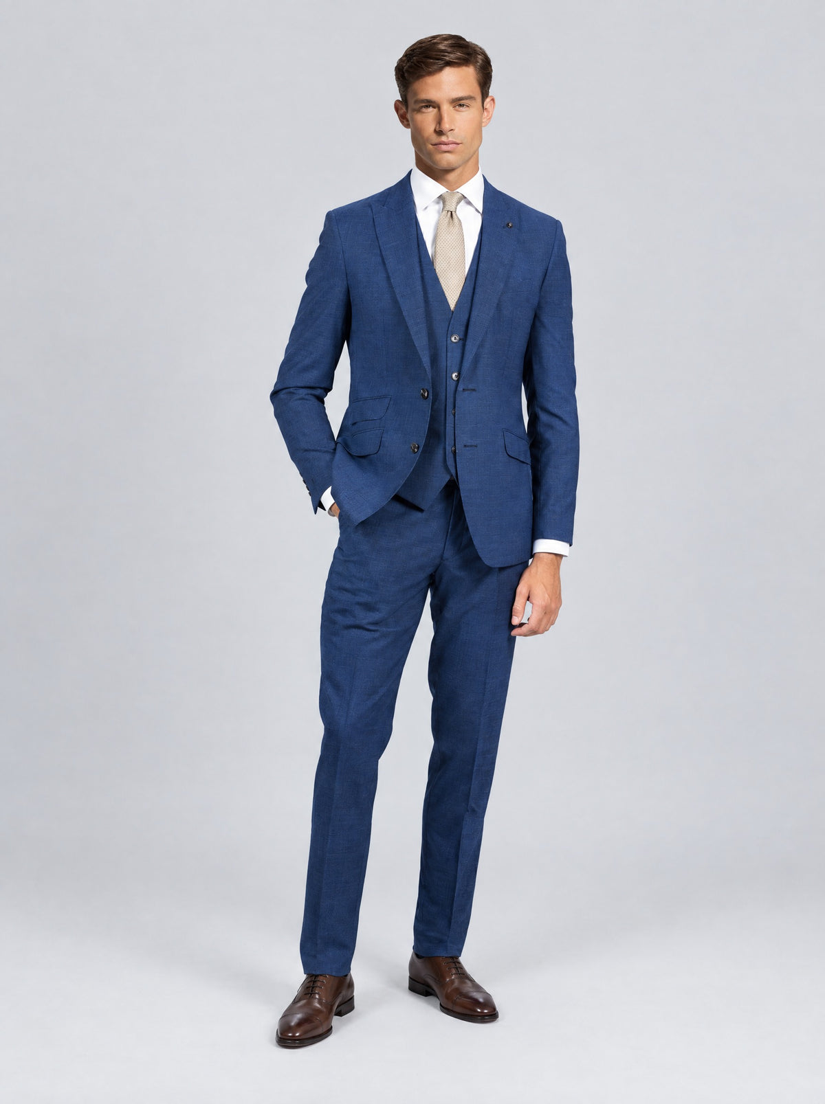 Zignone Blue Puppy Tooth Wool Suit – full length