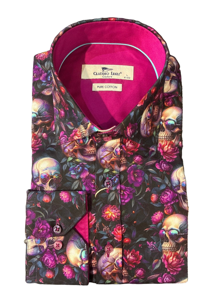 Purple Rose Skull Shirt - Claudio Lugli Shirts